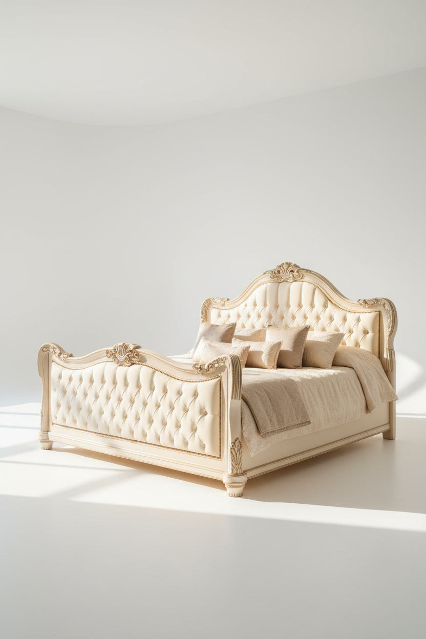 The Juliette Bed — Hand-Carved Tufted Bed