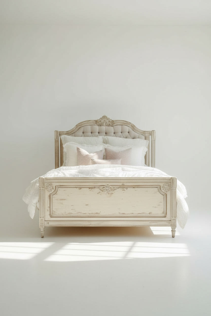 The Amélie Bed — Hand-Carved Upholstered Bed