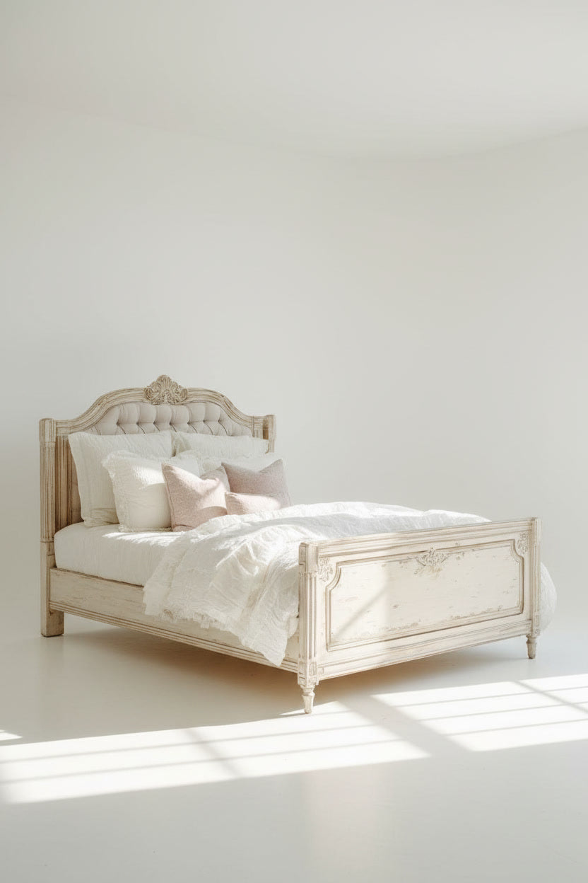 The Amélie Bed — Hand-Carved Upholstered Bed