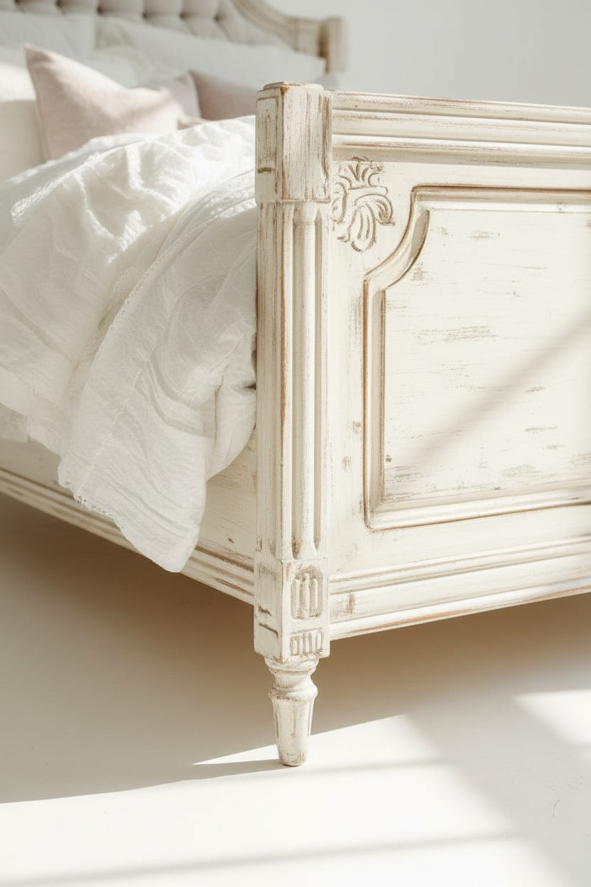The Amélie Bed — Hand-Carved Upholstered Bed