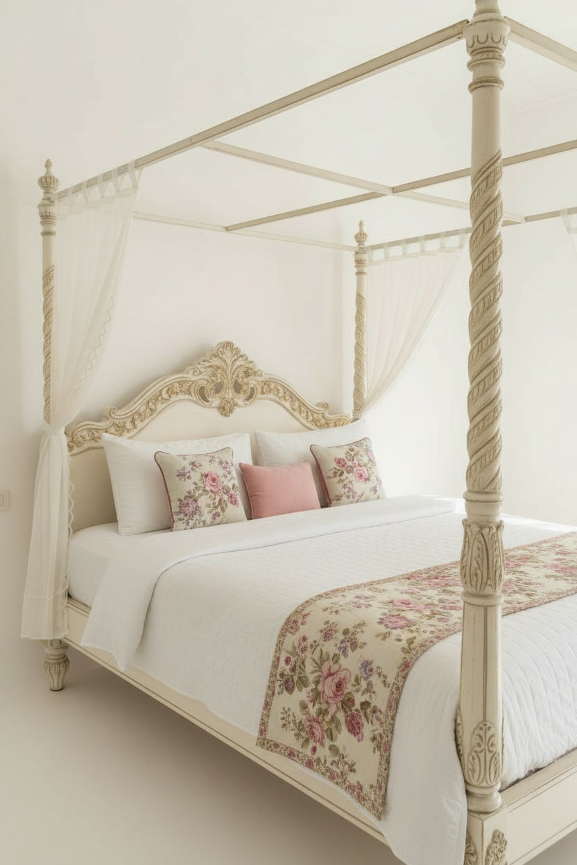 The Séraphine Bed — Hand-Carved Canopy Bed