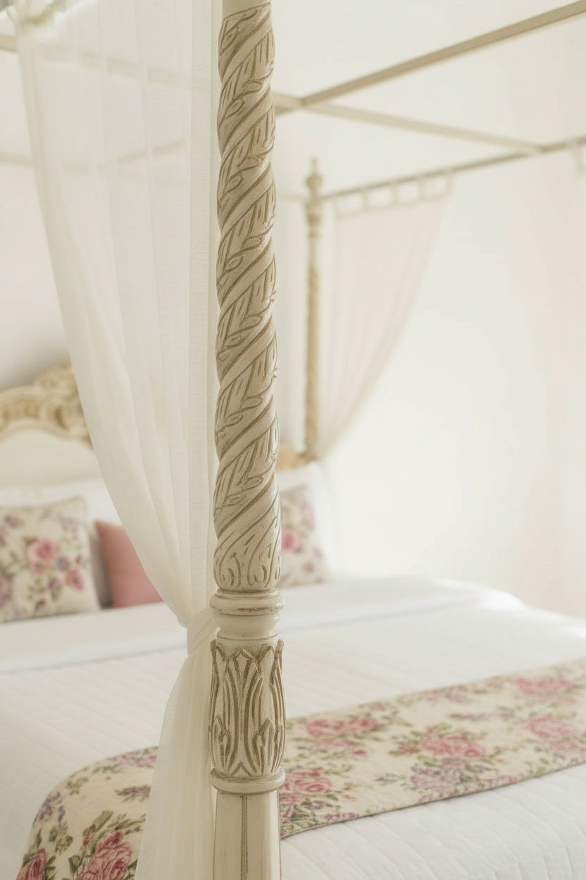 The Séraphine Bed — Hand-Carved Canopy Bed